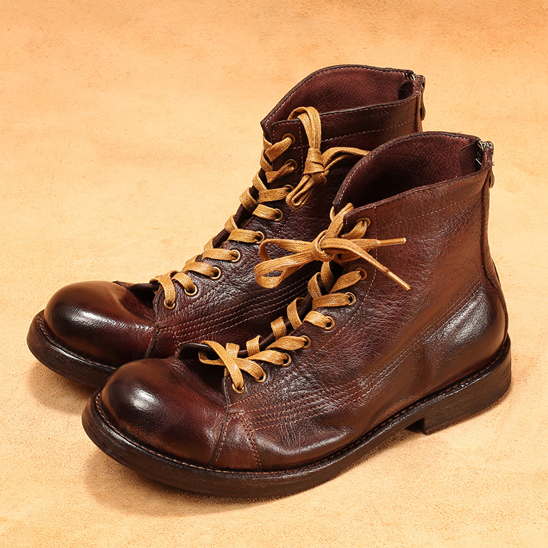 Guipure Lace Panel - รองเท้าบูทหนังม้า Goodyear-welted High-top สําหรับผู้ชายพร้อมหนังฟอกและฟอกฝาดผัก