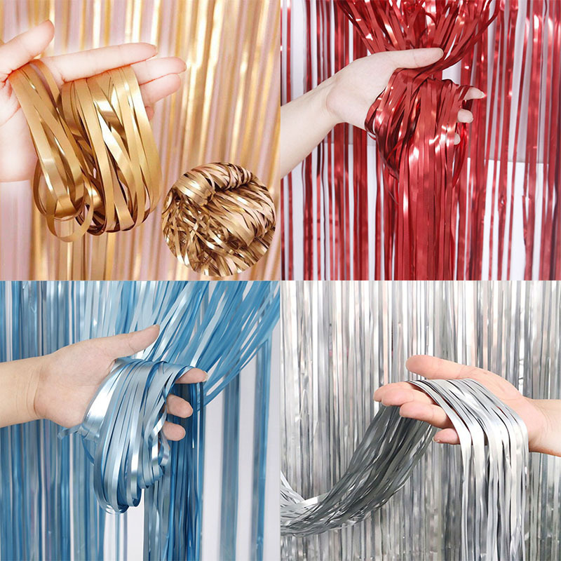 Tassel Fringe Trim - 1 กระเป๋า 2 เมตรฉากหลังฟอยล์ Fringe หนาวันเกิดตกแต่งห้องจัดงานแต่งงานตกแต่งพู่ริบบิ้น