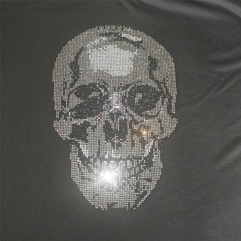 Hotfix Rhinestone Sheet - แผ่นแปะหัวกะโหลก, รีดติดเสื้อสำหรับเสื้อผ้า, สติกเกอร์เสื้อผ้า, พลอยเทียมชนิดร้อน, คริสตัล, ดีไซน์การถ่ายเทความร้อน,