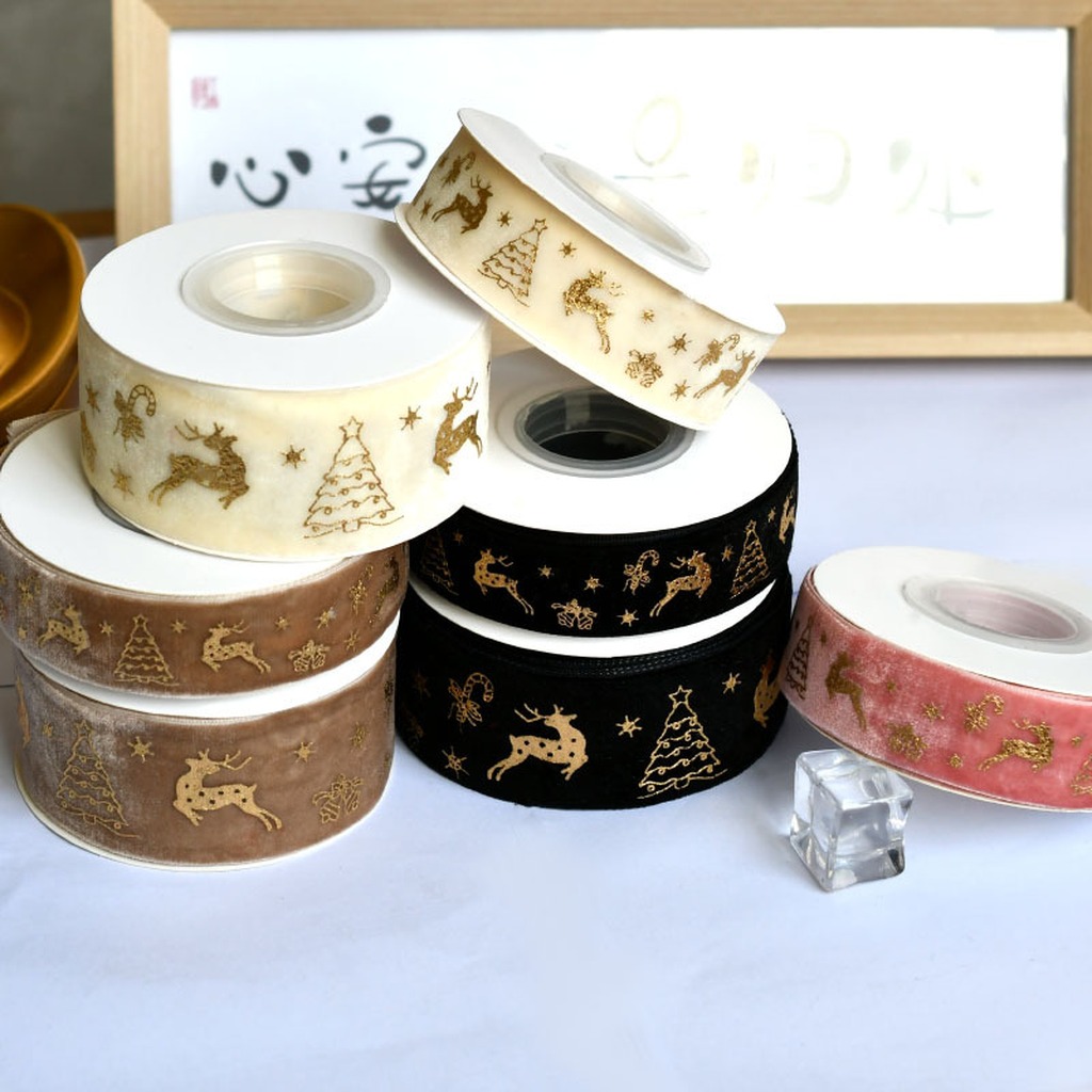 ริบบิ้นกำมะหยี่พิมพ์ลายกวางเรน - Velvet Ribbon Roll บทวิจารณ์และราคา